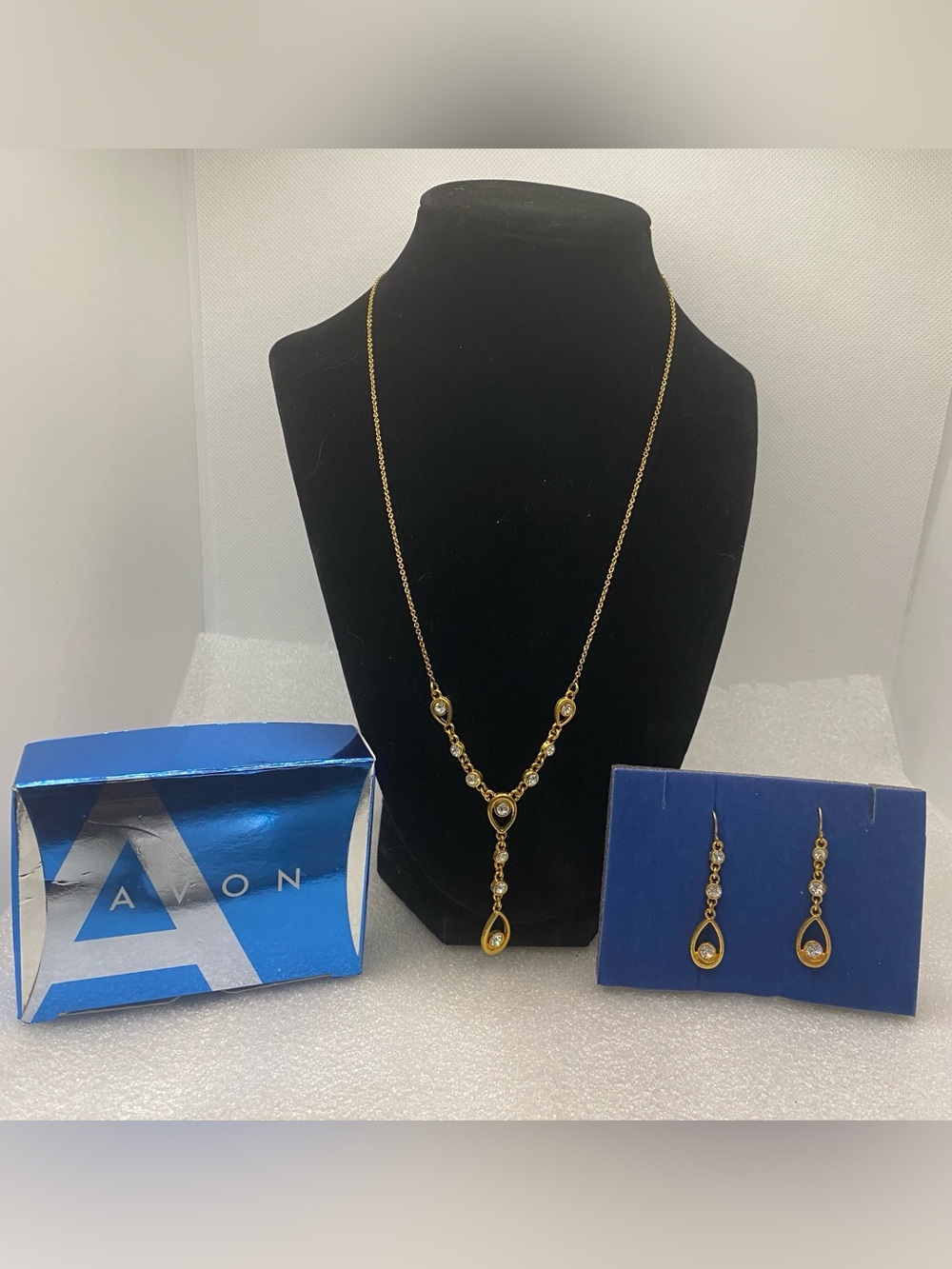 Avon Gold-Tone Teardrop Y-Necklace with Crystal Accents